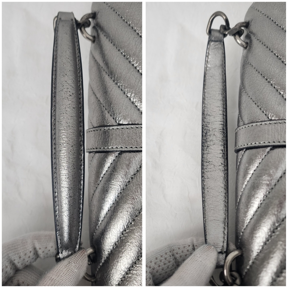 Auth YSL Saint Laurent Classic Monogram College Metallic Bag - Picture 9 of 11